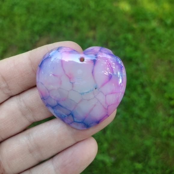 Pink and Purple Dragon's Veins Heart Shaped Pendant Gemstone - Picture 1 of 2